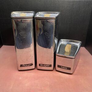 Lincoln BeautyWare MCM Retro 3 Canister Set with 3 Lids Vintage Stainless Steel
